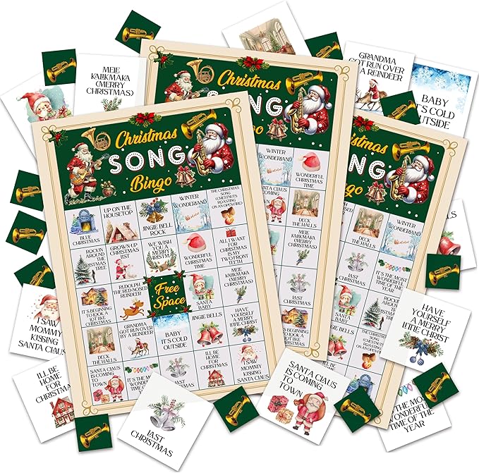 Christmas Bingo Games for 24 Players, Christmas Song Bingo Cards for Adults by Unknown