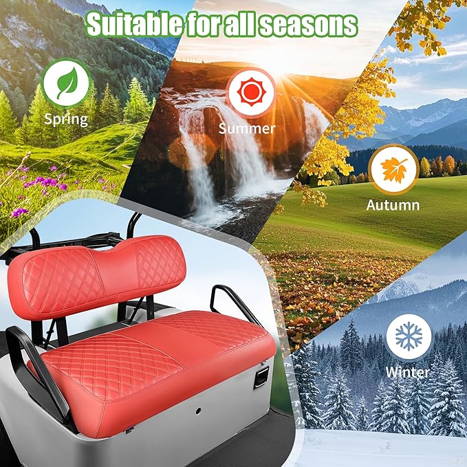 10L0L Golf Cart Seat Covers for Club Car Precedent,EZGO TXT Front/Rear Seats Diamond Pattern,Vinyl Leather with Adjustable Straps and Retractable Buckle, No Stapler Needed