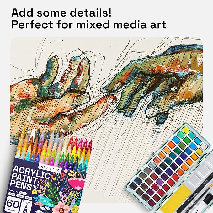 ARTISTRO 60 Acrylic Paint Pens, Art Set Acrylic Paint Markers, Fabric Markers - Image 7