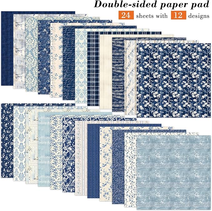 6 Inch Blue Floral Aesthetic Scrapbooking Paper Pad - Image 2