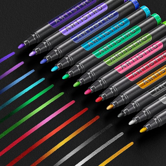 ARTISTRO 12 Metallic Markers, Medium Point Metallic Marker Pens by ARTISTRO