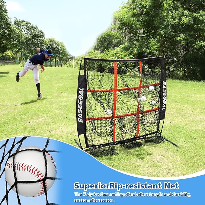 BaseGoal 4'×4' Baseball Softball Net,Pitching Strike Zone Target Net,with 9 Pocket,Baseball Backstop Net,for Hitting Pitching Batting Catching Practice