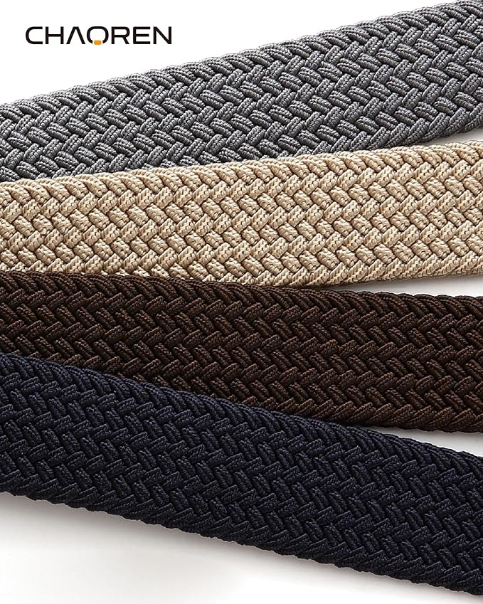 CHAOREN Stretch Belt Men 2 Pack - 1 3/8" Braided Golf Belts For Men - Casual Elastic For Pants and Jeans