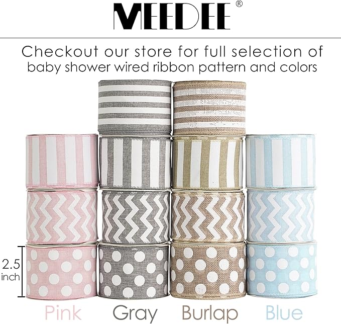 MEEDEE Burlap Ribbon with White Chevron Pattern - Image 7