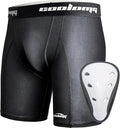 COOLOMG Youth Boys Compression Shorts with Protective Cup Athletic Sports Underwear for Baseball Football Lacrosse Hockey