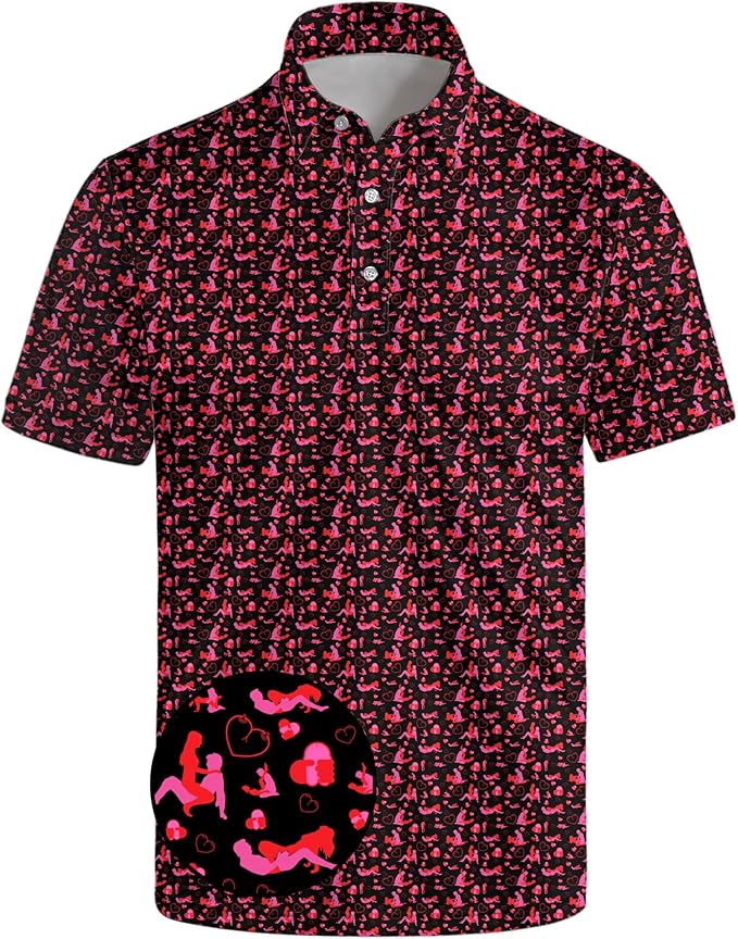 HUURAY Funny Golf Polos for Men Funny Print Short Sleeve Shirts Quick Dry Polo Shirts Hawaiian Shirt Performance Golf Outfits