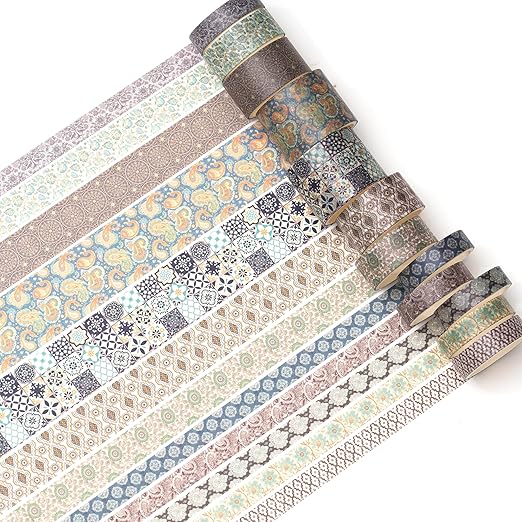 12 Rolls Exotic Charm Washi Tape Set Floral Arts Adhesive Tapes Geometric - Image 2