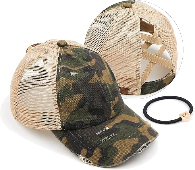 C.C Ponycap Messy High Bun Ponytail Adjustable Glitter Mesh Trucker Baseball Cap