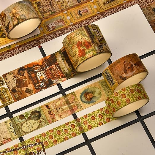 36 Rolls Vintage Washi Tape Pack Retro Arts Adhesive Tapes Wide Chronicle - Image 7