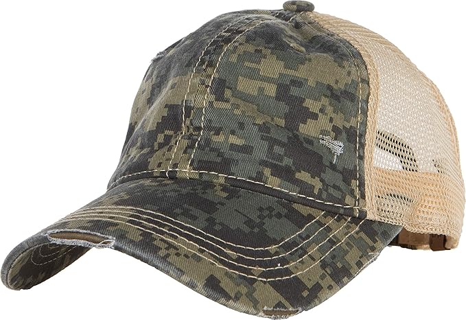 Funky Junque Trucker Hat for Women – Distressed Low Profile Western Camo Baseball Cap with Mesh, Trendy and Adjustable Fit