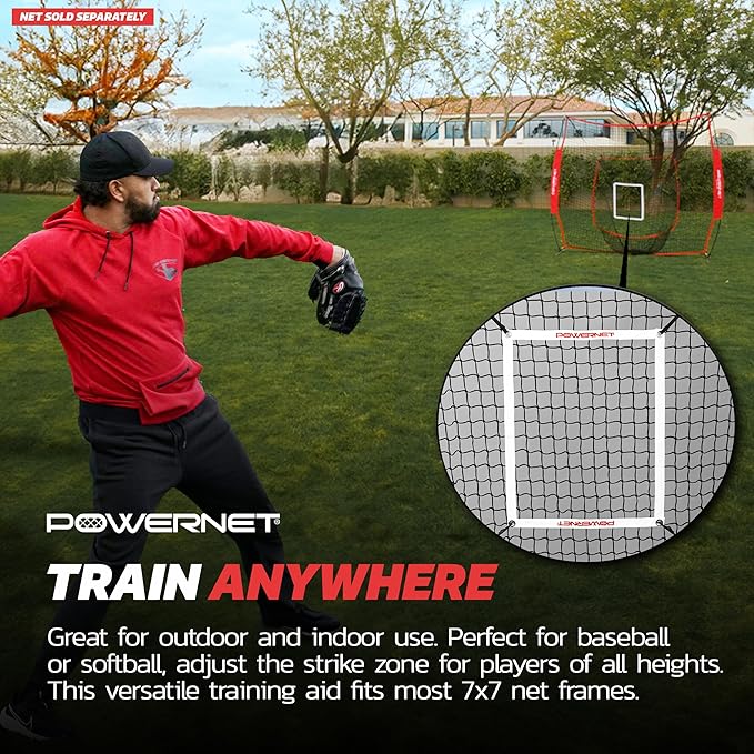 PowerNet Strike Zone Pitching Aid for 7 & 8 FT Nets, Baseball Training Equipment for Pitching Drills and Location Accuracy, Solo or Team Pitcher Training Aid, Net Sold Separately - Attachment Only