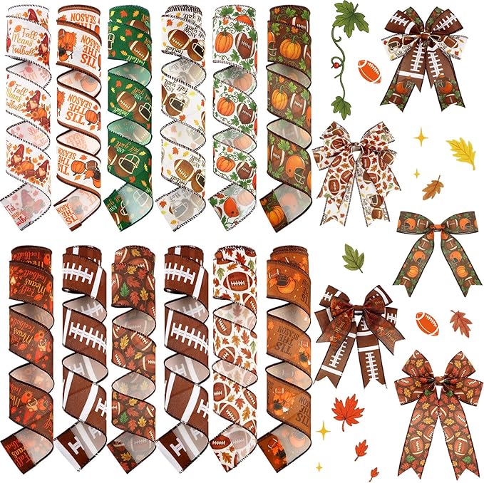 12 Rolls Fall Football Wired Edge Ribbon by Unknown