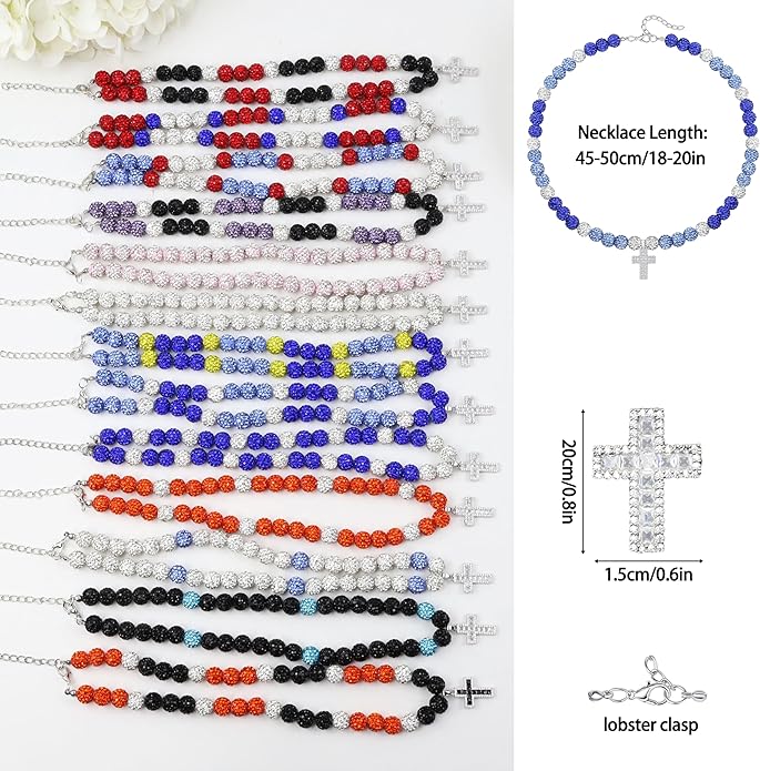 QINJIEJIE Baseball Necklace for Men Glitter Bling Rhinestone Beaded Collection Necklace for Women 16/18in Inspired Sports Jewelry Baseball Chain Cool Gifts for Baseball Players Team Lovers