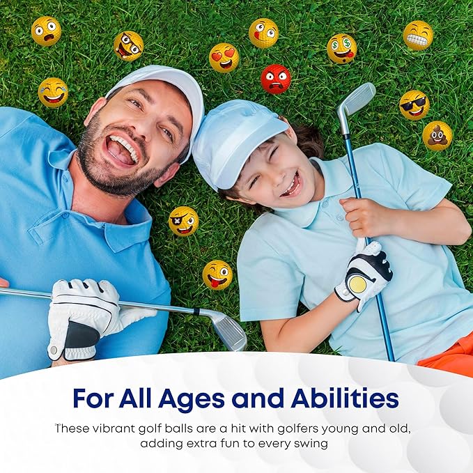 Oji Moji Premium Emoticon Golf Balls - Unique Professional 12-Pack - Novelty Golf Gift for All Golfers, Men, Dads, Women and Kids