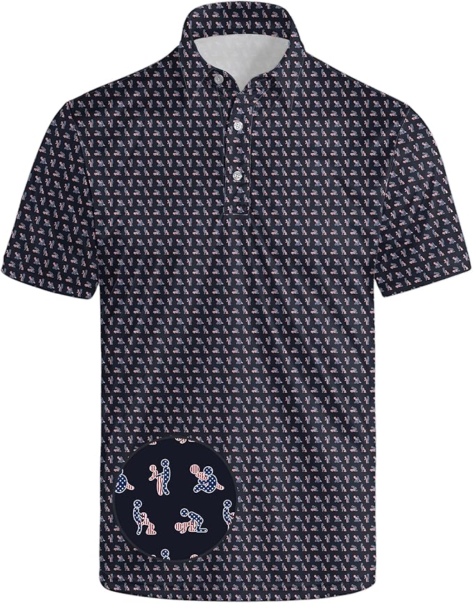 HUURAY Funny Golf Polos for Men Funny Print Short Sleeve Shirts Quick Dry Polo Shirts Hawaiian Shirt Performance Golf Outfits