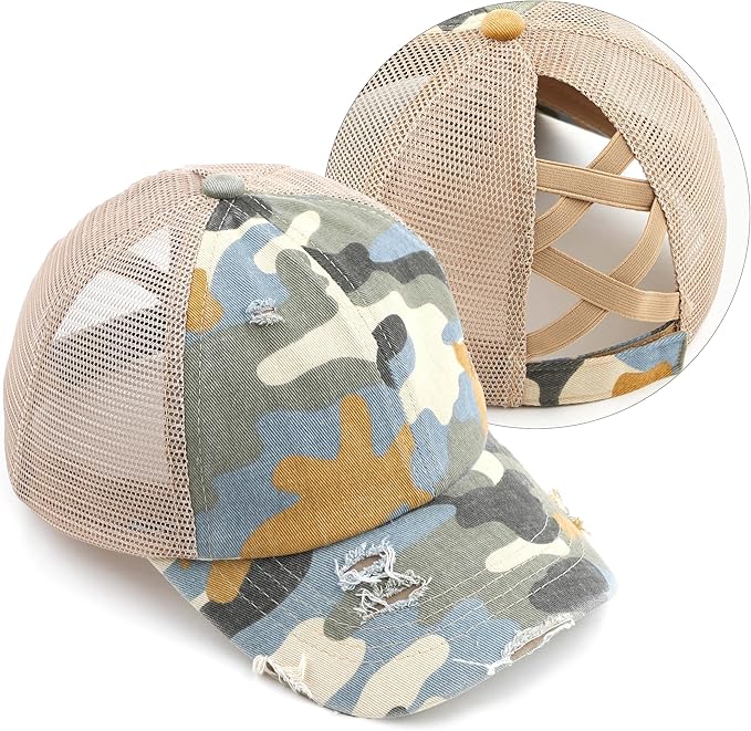 C.C Ponycap Messy High Bun Ponytail Adjustable Glitter Mesh Trucker Baseball Cap