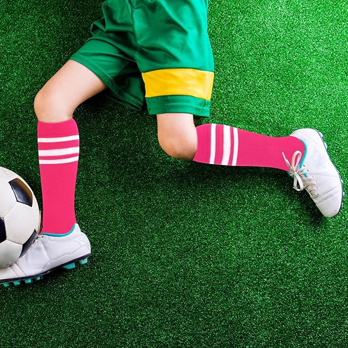 Sarfel Kids Soccer Socks Toddler Soccer Socks Girls Boys Soccer Socks Kids Tube Socks with Stripes Toddler Knee High Socks