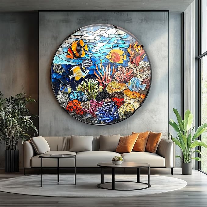 My Photostation.com 20'' Diameter Coral Reef Mosaic Round Glass Wall Art - Image 6