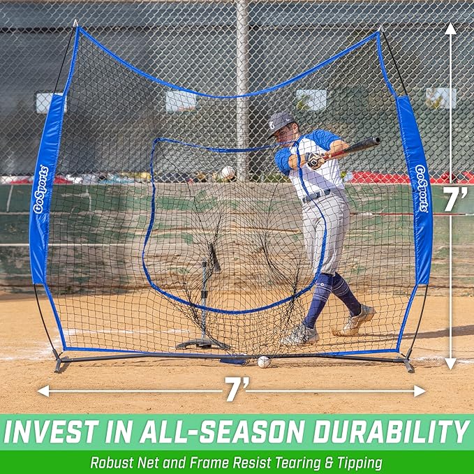 GoSports 7 x 7 ft Baseball & Softball Nets - Available in Team Colors - Batting & Pitching Net with Strike Zone