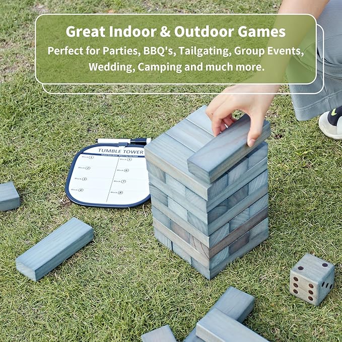 ApudArmis 60 PCS Giant Tumble Tower Stack to 5Ft, Pine Wooden Stacking Timber - Image 5