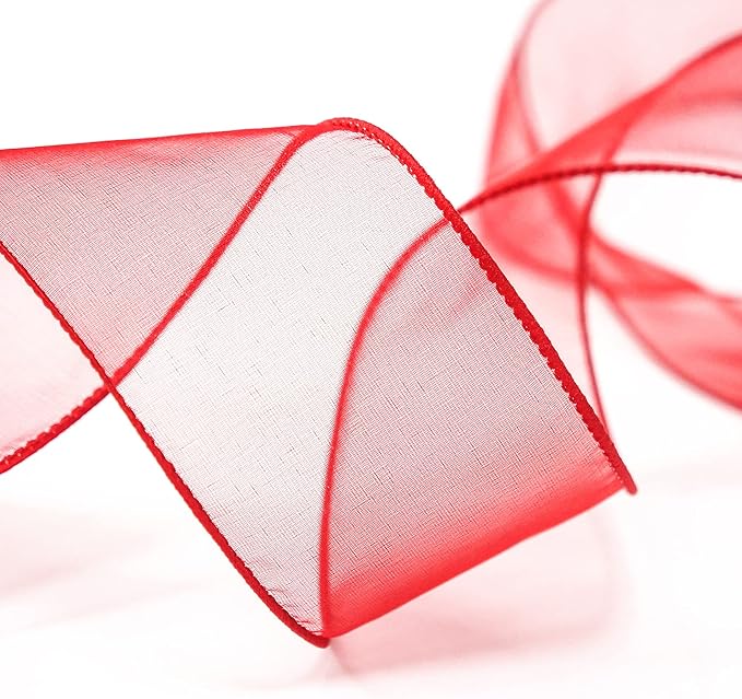 CT CRAFT LLC Sheer Organza Wired Ribbon 2.5" x 50Yards Red - Image 3