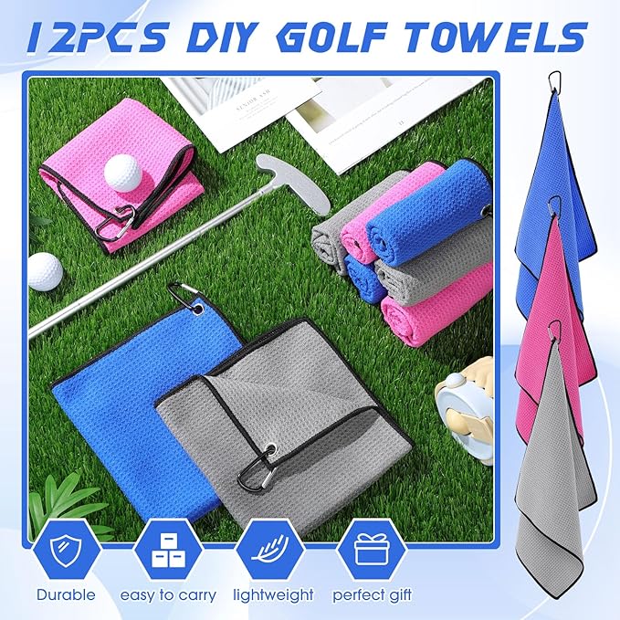Batiyeer Golf Towel Bulk for Golf Bags 16'' x 16'' Microfiber Fabric Towel with Clip Waffle Pattern, Fitness, Camping, Hiking, Yoga