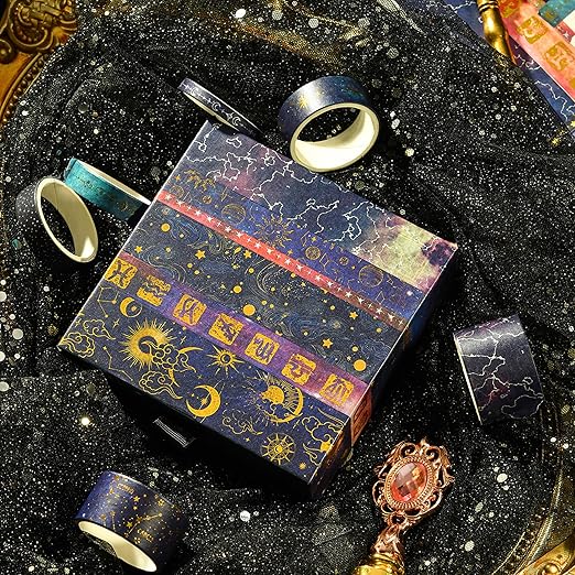 20 Rolls Galaxy Washi Tape Set Stars Arts Adhesive Tapes Gold Silver Foil - Image 7