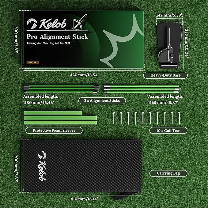 KELOB Golf Alignment Sticks Holder with Angle Adjustment, Detachable Rods with Metal Joints, Golf Swing Training Aid for Putting, Full Swing, Posture Correction, Portable Golf Trainer