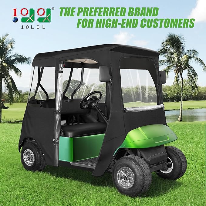 10L0L 2 Passenger Golf Cart Enclosure for EZGO TXT & RXV, 600D Waterproof Golf Cart Rain Cover, Heavy Duty Driving Enclosure, Snowproof Windproof, with Clear PVC Windows & Tail Light Panel - Roof 59”