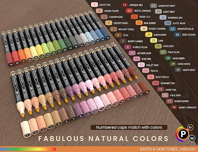 36 Acrylic Paint Pens Skin and Natural Earth Tone Marker Set - Image 5