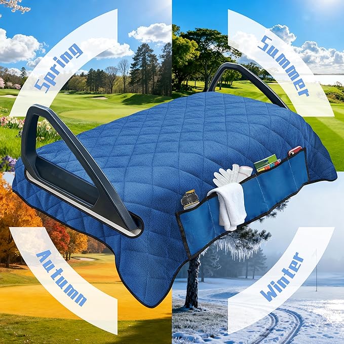 YOKYHOM Golf Cart Seat Covers with 4 Front Pockets, Thick Seat Towel Blanket with Non-Slip Backing, Fits EZGO, Club Car, Yamaha and More 2 & 4 Passenger Golf Carts, Blue
