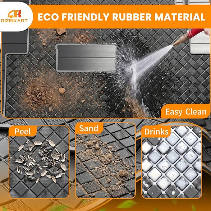 8mm Heavy Duty Rubber Golf Cart Floor Mat,Upgraded Full Coverage Liner for Club Car Precedent 2004-2025,Onward&Tempo 2017-2025,Villager & V4L 2019-2025,Non-Slip Textured,Grey Trim