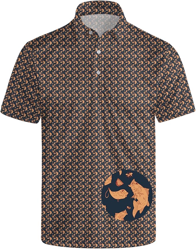 HUURAY Funny Golf Polos for Men Funny Print Short Sleeve Shirts Quick Dry Polo Shirts Hawaiian Shirt Performance Golf Outfits