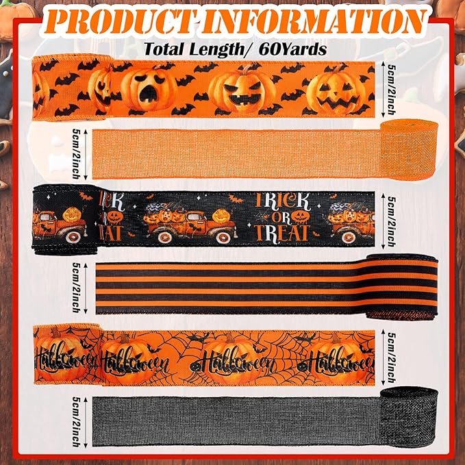 12 Rolls Halloween Wired Edge Ribbon - Image 2