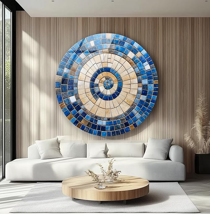 My Photostation.com 10'' Diameter Coastal Sunburst Beige & Blue Round Glass - Image 6