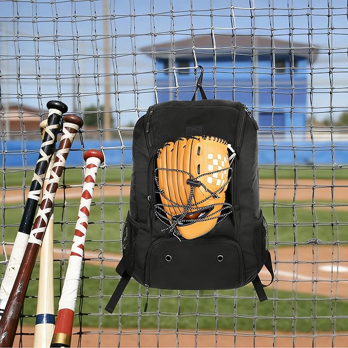 MATEIN Baseball Backpack, Softball Bat Bag with Shoes Compartment for Youth, Boys and Adult, Lightweight Baseball Bag with Fence Hook Hold TBall Bat, Batting Mitten, Helmet, Caps, Teeball Gear