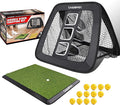 CHAMPKEY Double -Sided Golf Chipping Net with Mat and 12 Foam Balls - Professional Golf Practice Net Ideal for Indoor and Outdoor Training