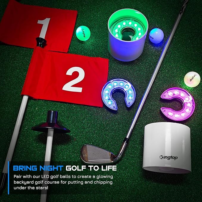 KINGTOP LED Golf Hole Light with Anti-Glare Lens - Battery Operated, Glow in The Dark Putting Cup Lights, Ideal for Night Golf, Backyard Practice Putting Green & Golf Parties