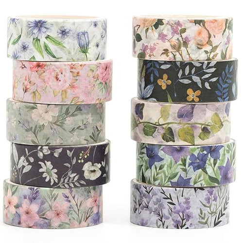 10 Rolls Blooming Flowers Washi Tape Set Floral Arts Adhesive Tapes Colorful by Songdao