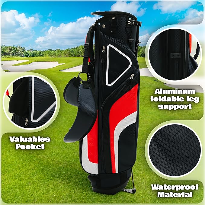 Ultra-Lite Golf Stand Bag - 3 Lbs, 4 Way Divider Portable Golf Club Carry Bag, Water-Repellent Golf Travel Case with Rain Hood, Golf Gifts for Men and Women