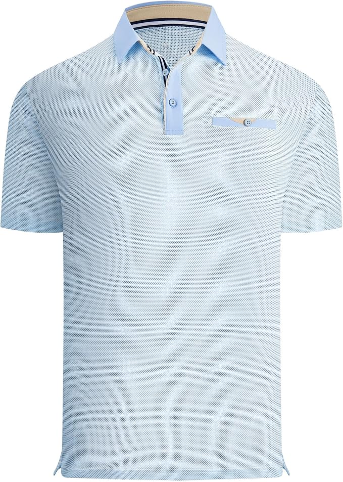 Esabel.C Men's Golf Polo Shirts Print Moisture Wicking Short Sleeve Dry Fit Stretch Polo Shirts for Men with Faux Pocket
