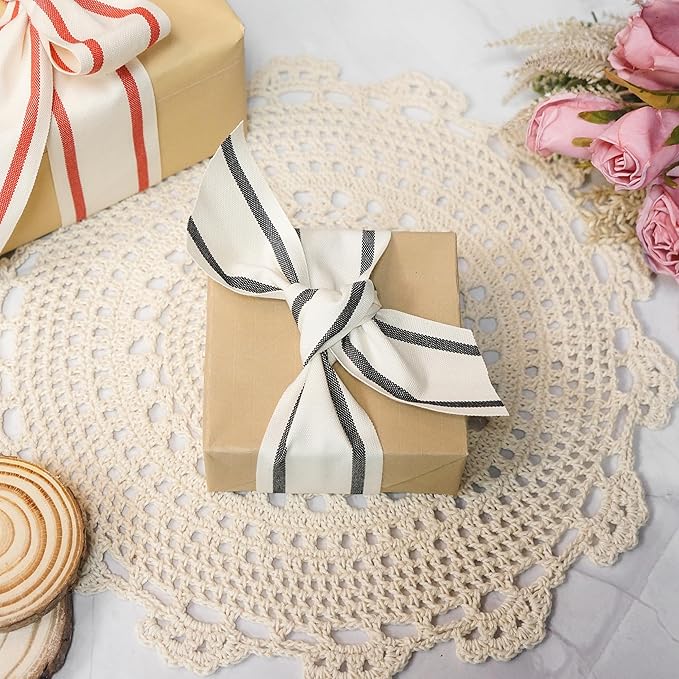 CT CRAFT LLC Ivory Cotton Black Stripes Ribbon 2" x 10 Yards - Image 5
