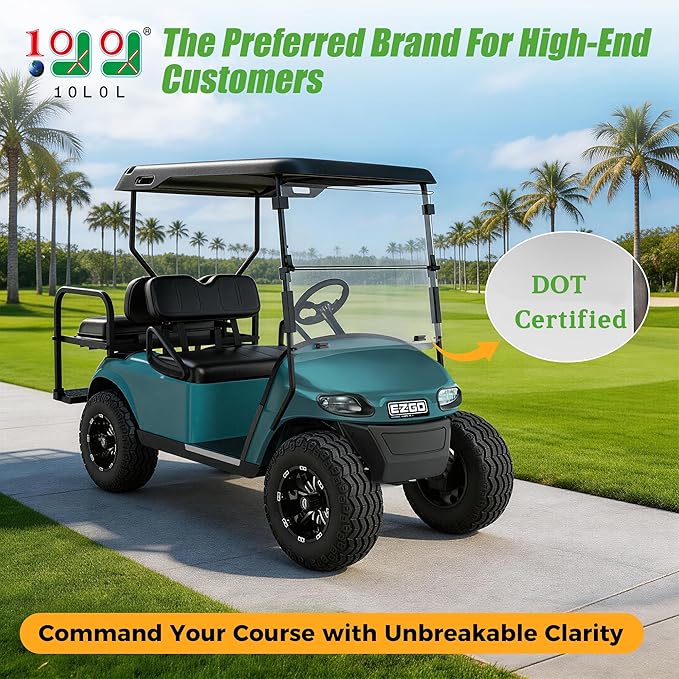 10L0L Golf Cart Windshield for EZGO TXT Gas and Electric 1995-up, Foldable Golf Cart Windscreen, Anti-UV and Impact Resistant, Clear/Tinted