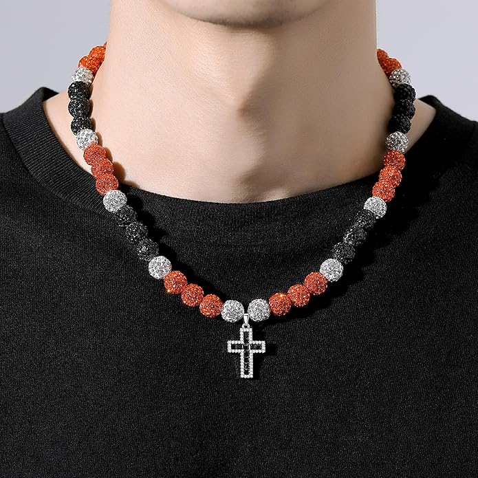 QINJIEJIE Baseball Necklace for Men Glitter Bling Rhinestone Beaded Collection Necklace for Women 16/18in Inspired Sports Jewelry Baseball Chain Cool Gifts for Baseball Players Team Lovers