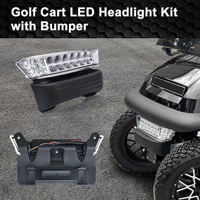 LED Headlight Kit with Front Bumper for Club Car Precedent 2004-Up, Street Legal Golf Cart Light Assembly with Turn Signal, 12V Replacement for Electric & Gas Models