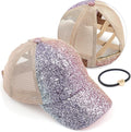 C.C Ponycap Messy High Bun Ponytail Adjustable Glitter Mesh Trucker Baseball Cap