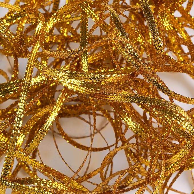 Gold Thin Ribbon 1/8 inch Metallic Braided Double Faced Ribbons Curling Ribbons - Image 8