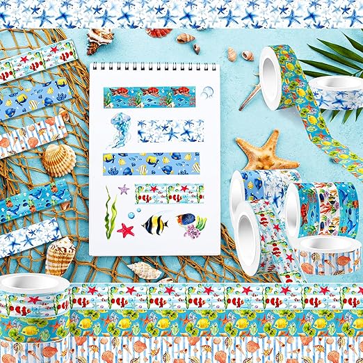 12 Rolls Blue Ocean Washi Tape, Underwater World Masking Tapes, Sea Animal - Image 6
