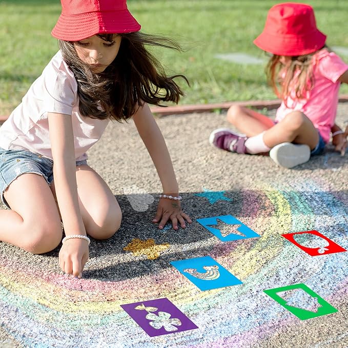 24 Pieces for Kids, Large Drawing Chalk, 8 Inches Washable Shape Template Kit - Image 5