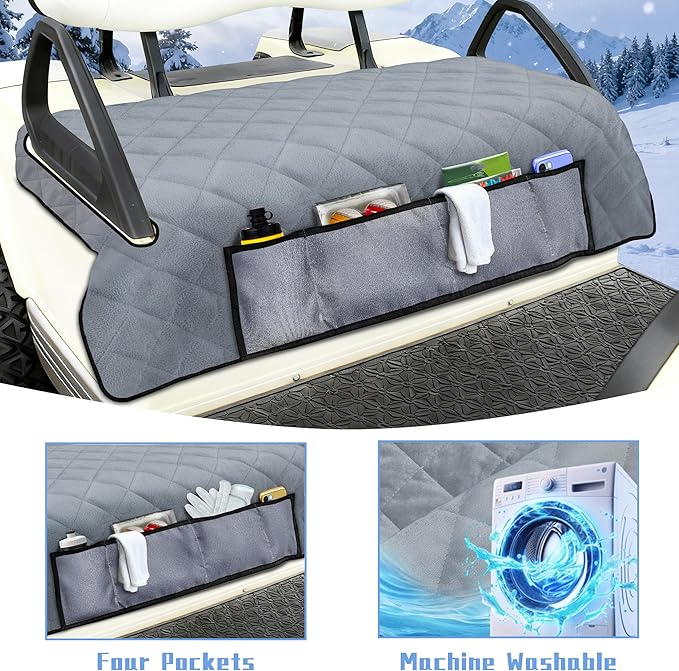 YOKYHOM Golf Cart Seat Covers with 4 Front Pockets, Thick Seat Towel Blanket with Non-Slip Backing, Fits EZGO, Club Car, Yamaha and More 2 & 4 Passenger Golf Carts, Gray